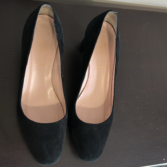 Kate Spade Dolores Too Designer Black Suede Gold Block Heel Pumps Sz 10 - Picture 4 of 10